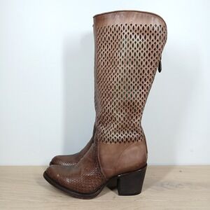 Cuadra Knee Hugh Western Boots Women 7 Python Leather Perforated Upper Festival